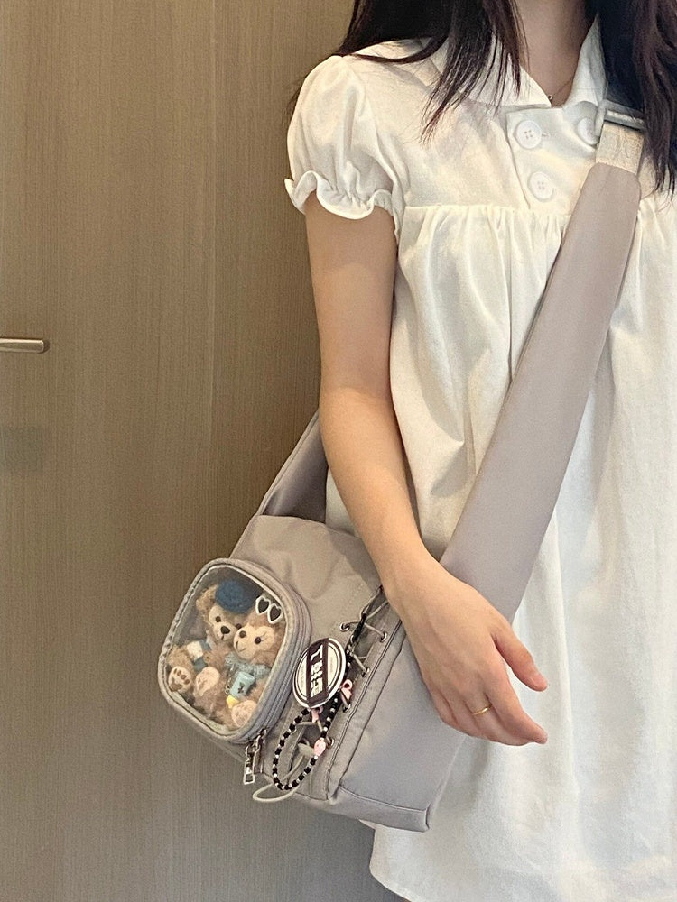 Transparent Pocket Ita Bag with Wide Straps
