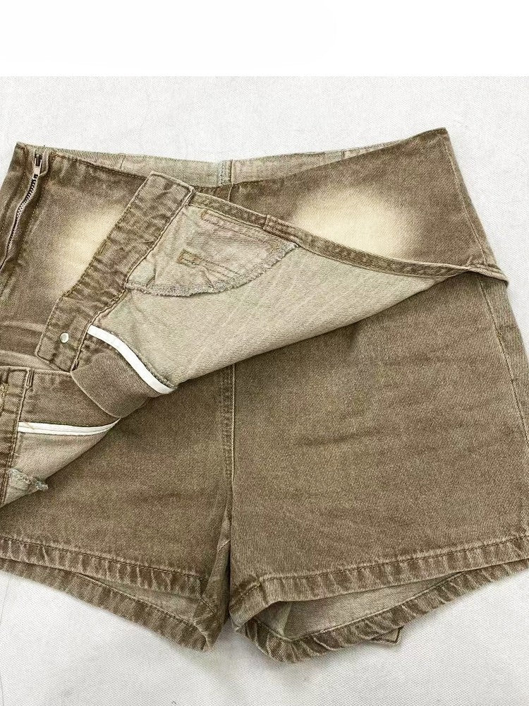 フェードファッション ライトウォッシュデニムスコート ミラードブラウン