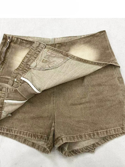 フェードファッション ライトウォッシュデニムスコート ミラードブラウン