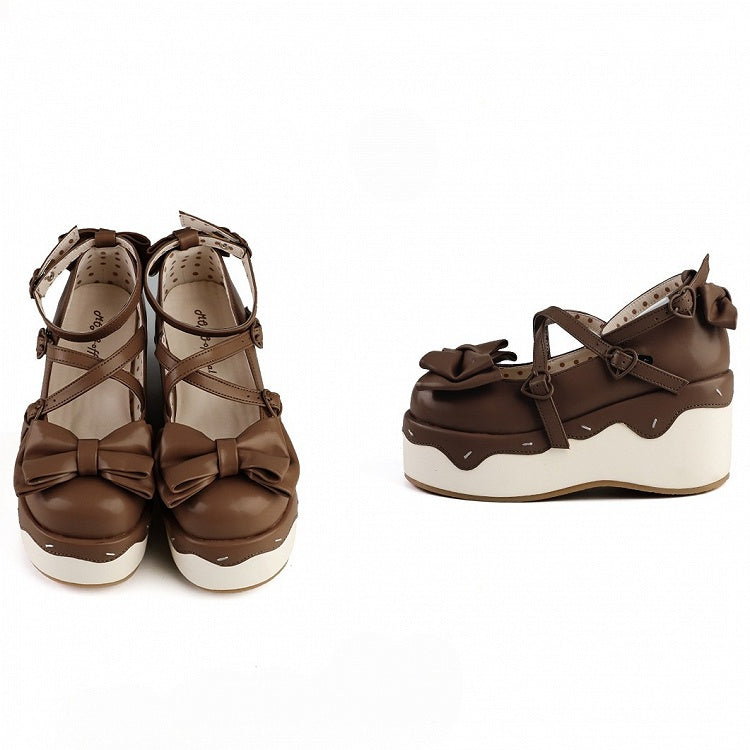 Dark PU Toe Brown Crisscross Design - Platforms Round