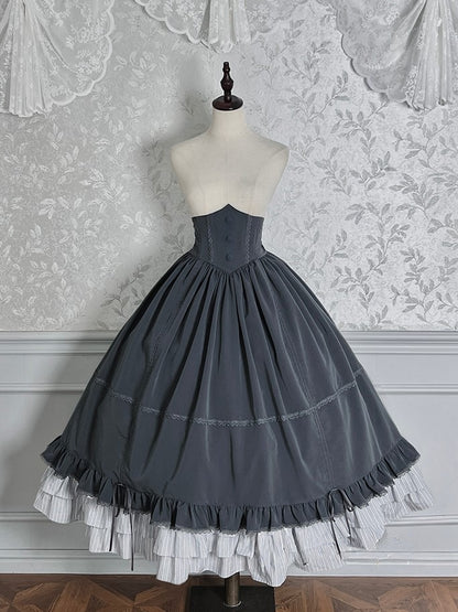with Boned Waist Skirt High Ruffled Lolita Gray Hem