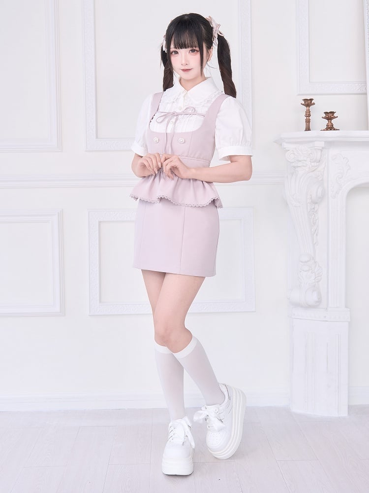 Sleeve with Trim White and Kei Detachable Blouse Brooch Jirai Short Lace Bow