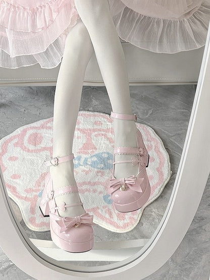 Pink Heart High at with Details Bow Elegant Heels Block Platform Lolita Top