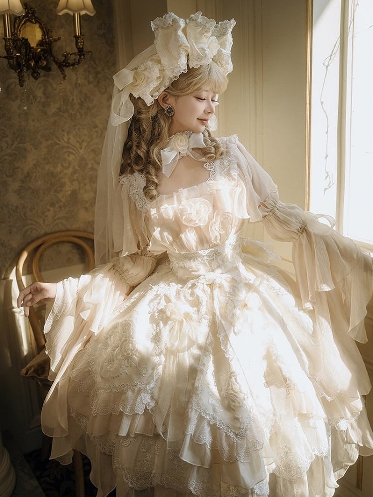 Ruffles Light Hanayome JSK Rose Flowing Accents Dress Short Layered Lolita Yellow Version with