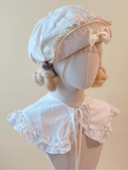 and Trim Brim with Beret Delicate Bow Flipped Lace Creamy