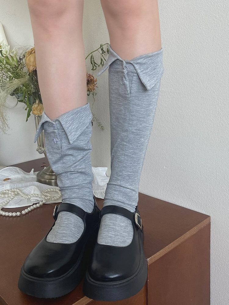 Black/White/Gray Decoration With Button Underknee Stockings