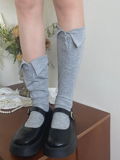 Black/White/Gray Decoration With Button Underknee Stockings