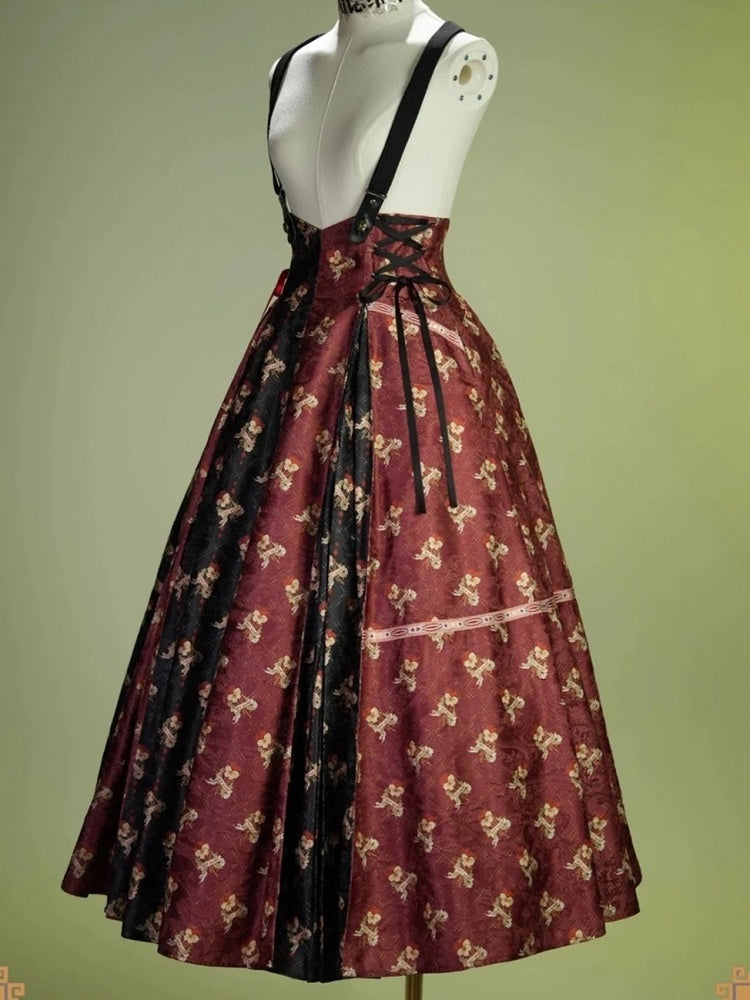 Crimson & Noir Floral Lace-Up Bodice Dress - Neoludwig