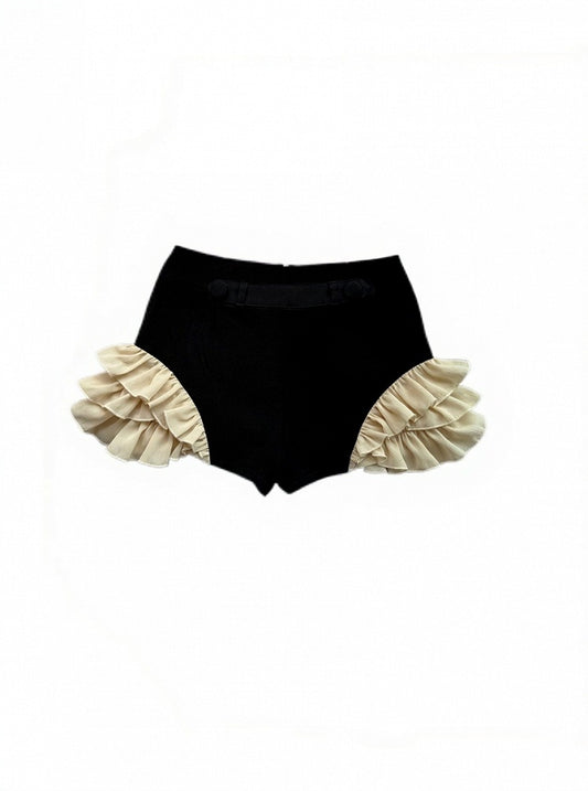 Gothic Black and Apricot Ruffle Shorts for Alternative Fashion - Damn Girl