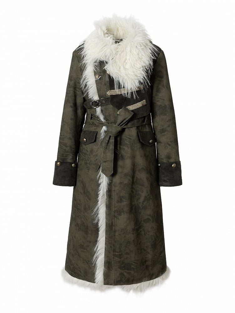 Green Placket Wasteland Front Cuffs Punk - White Button Coat and Reversible