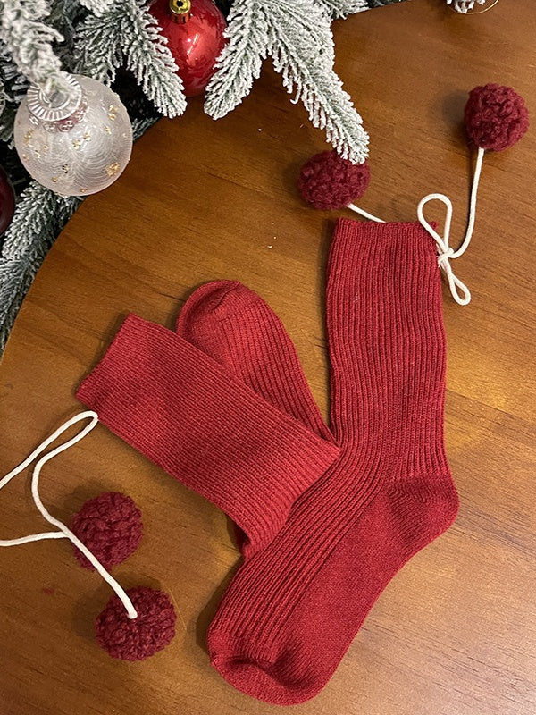 ポンポン付きホワイトスイートカーフソックス