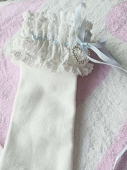 Stockings Colors Rhinestone Bow Decoration Heart 4 Lace