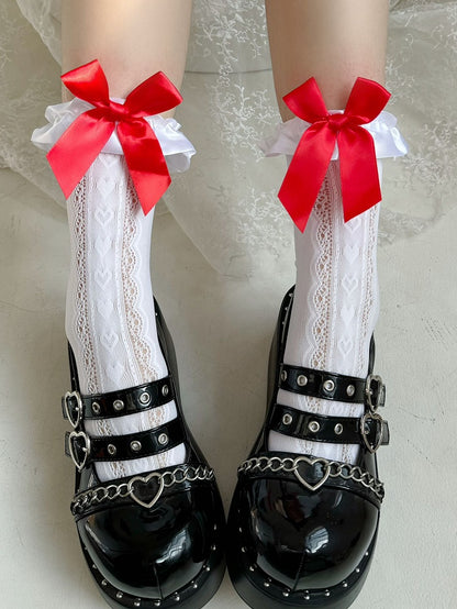 大きな蝶結びのフリルトリムロリータソックス