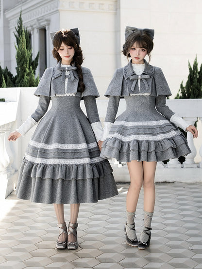 Collar Short Lolita Cape Foldover Gray Embroidered