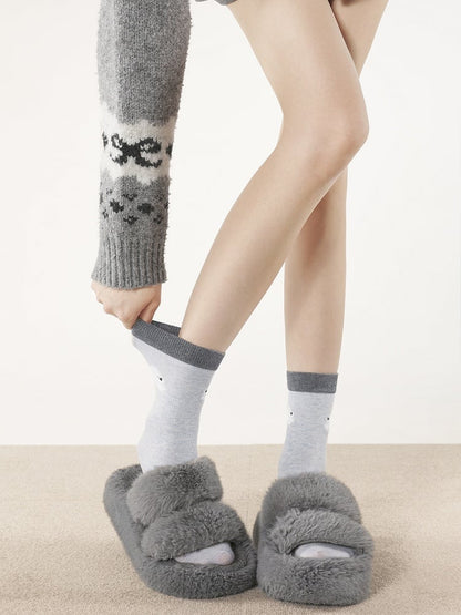 White/Light Socks with Cute Pattern Accents Blue/Dark Gray Puppy Cotton Pom-Pom