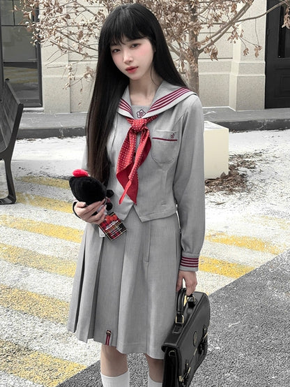 Pattern Red Uniform Tie JK Neck Polka-dot