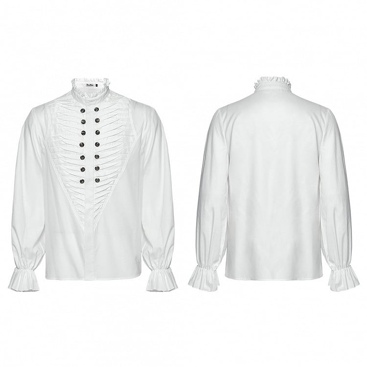 3D White Pleated Shirt Goth Men's