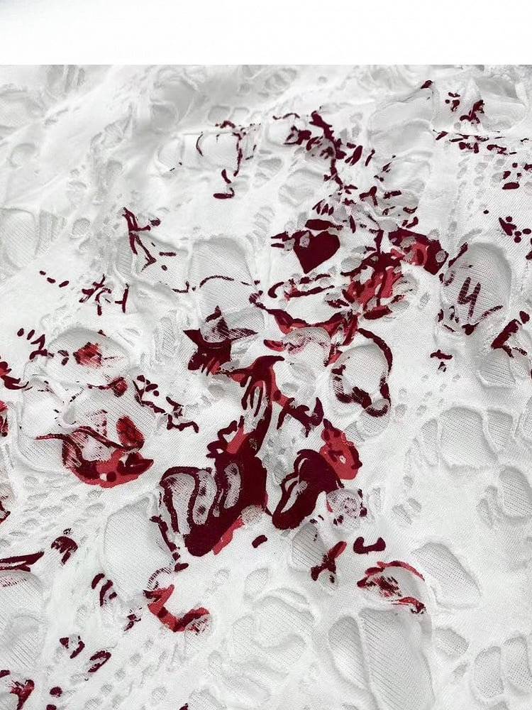 袖付きホワイトデザインカットアウトキャミソールプリントドレスの詳細Y2K
