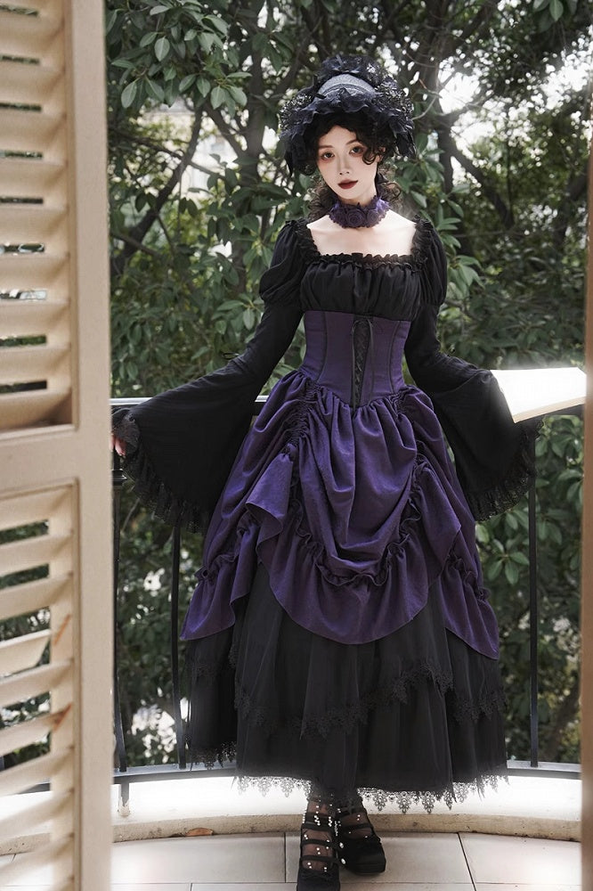 Waist Drawstring Purple Bust Gothic Boned Skirt High Lolita Under