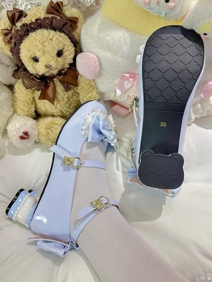 for Top Blue Heel at Janes Multi-layer Lolita Sweet with Mid-heel Bear Bow Adorable Mary
