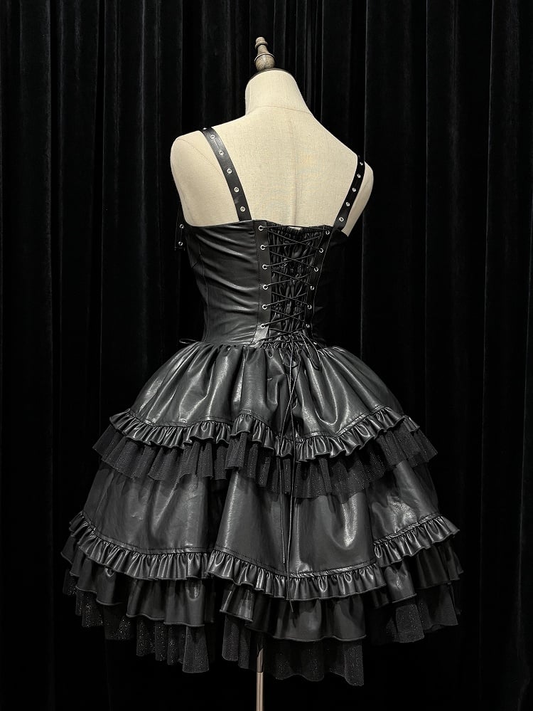 Punk Lolita Strap-Shoulder Dress with Sweetheart Neckline Basque Waist and Shimmering Tulle Hemline - DevilInspired Exclusive Collection