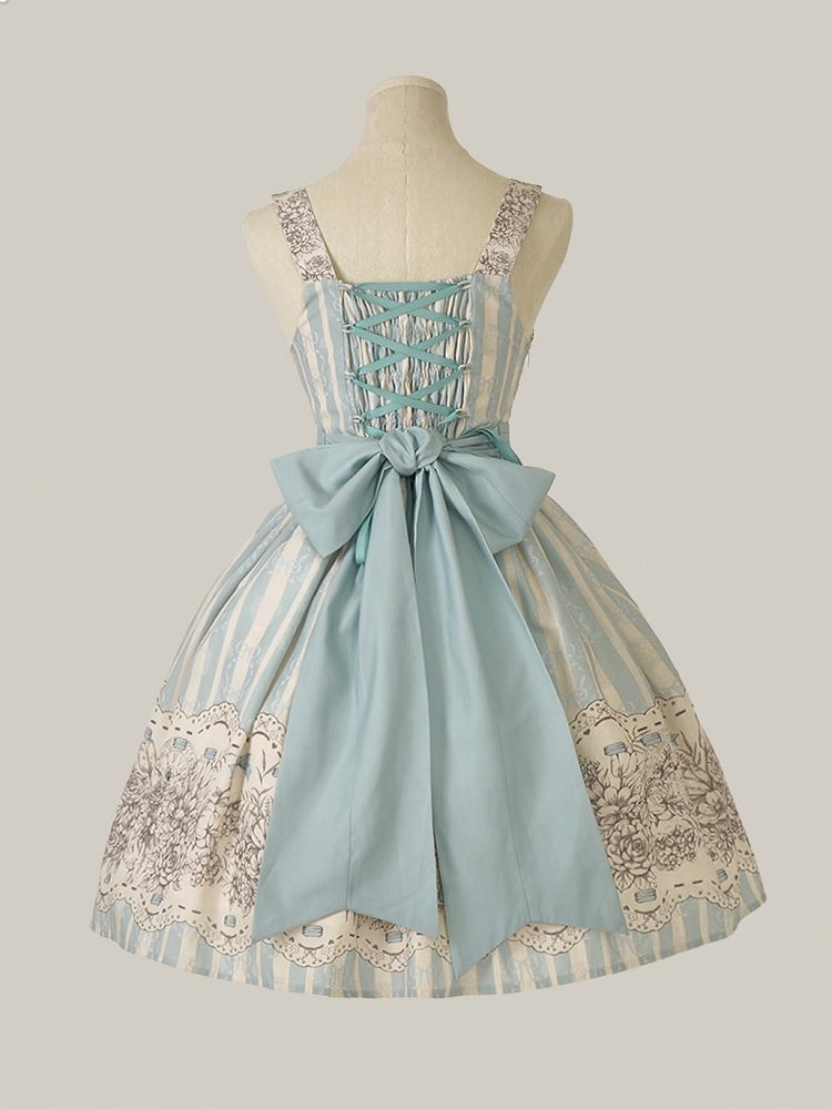 Clock Print and Short Blue Version Lolita Classic Floral Skirt Jumper