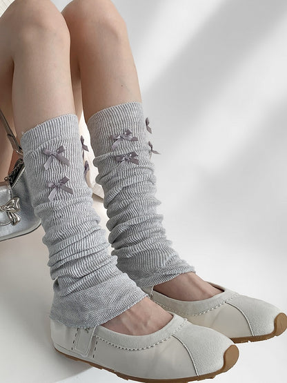 Bowknot Details Gray/White Knitted Warmers Leg