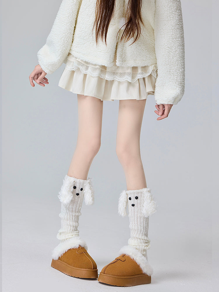 Kaffee/Grau/Weiß/Schwarz Niedliche gestrickte Beinwärmer in Welpenform