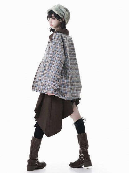 Jacket: Plaid Convertive Vintage Blue Fashion Millard Brown Caramel 2-Way