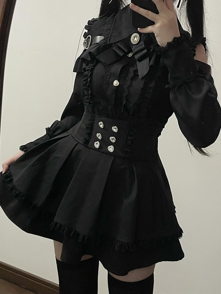 Kei Look Blouse Buckle Cutout Black Shoulder Heart Decorative with | Jirai