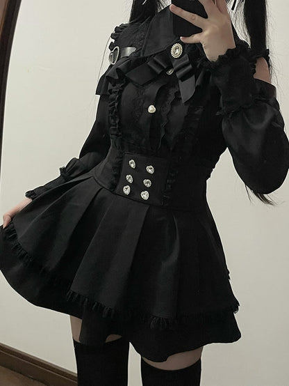 Kei Look Blouse Buckle Cutout Black Shoulder Heart Decorative with | Jirai