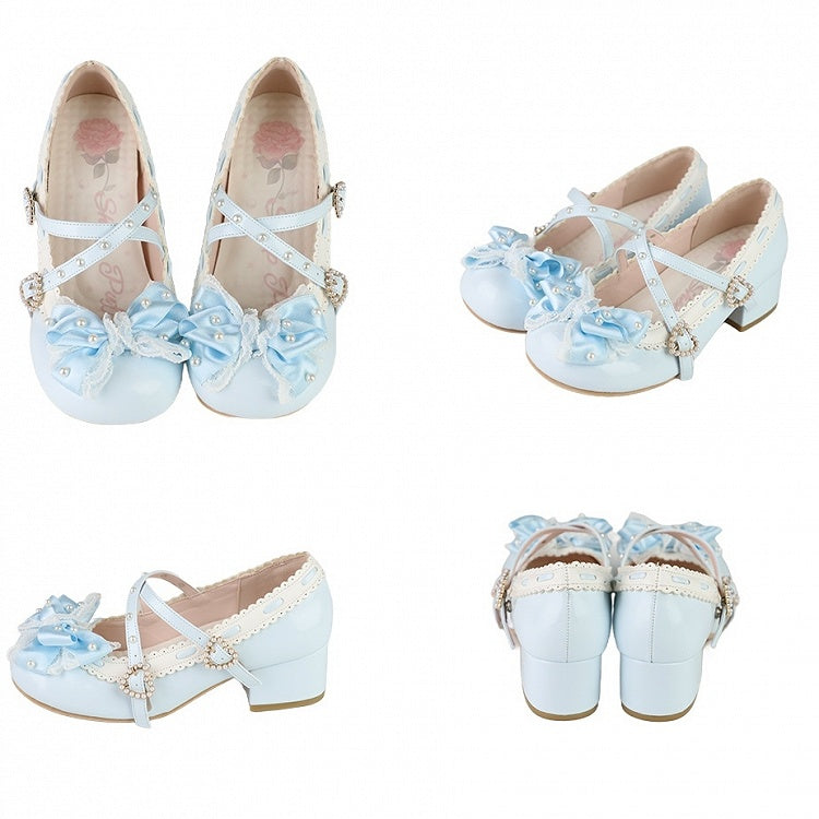 Blue Lolita Embellishments Bead in - Mid-heel Janes PU Mary Elegant
