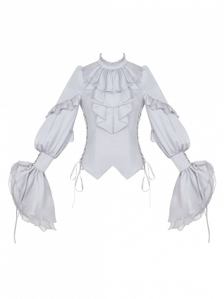 Gothic Ouji 5-Piece Ensemble: Poet Sleeve Shirt, Bloomers, Corset, Mini Hat & Bow Tie - With PUJI
