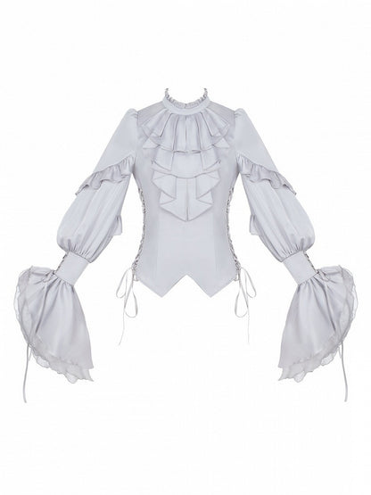 Gothic Ouji 5-Piece Ensemble: Poet Sleeve Shirt, Bloomers, Corset, Mini Hat & Bow Tie - With PUJI
