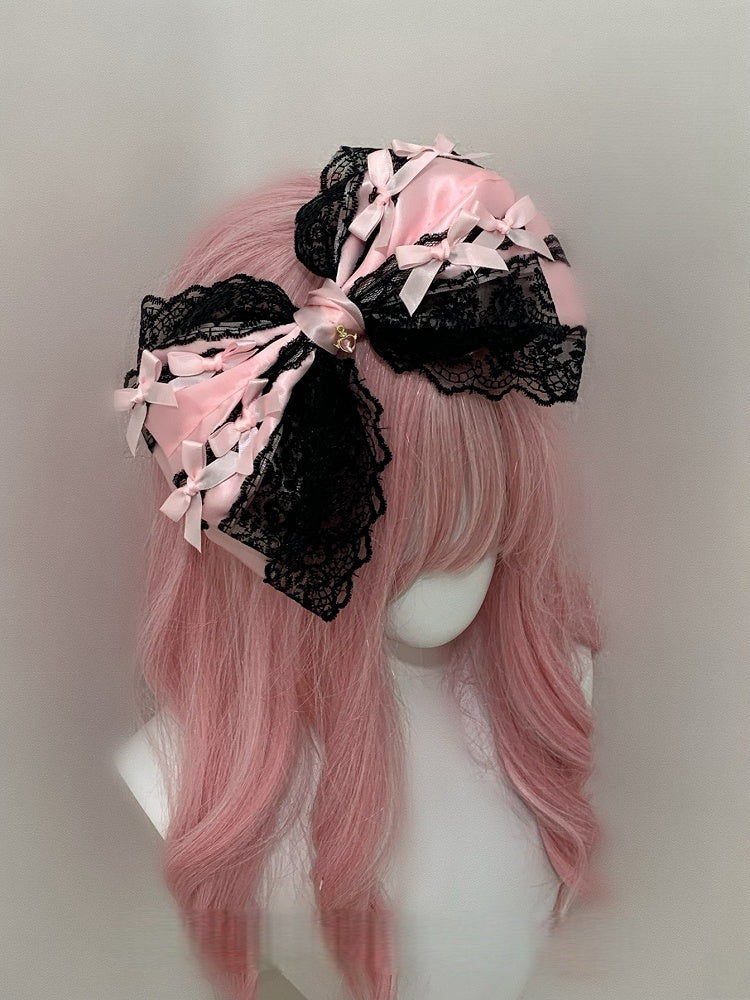 Oversized Black Sweet Bowknot Dreamy Doll-Style Lace / Pink Hairclip