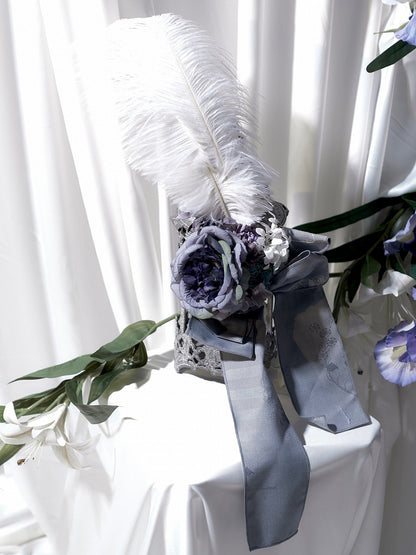 Accent Flower Lolita Hairclip Black/Gray/Brown and Bow Feather with