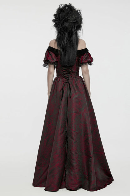 Black and Red Short Puff Sleeves Lace-Up Women's Gothic Dress
