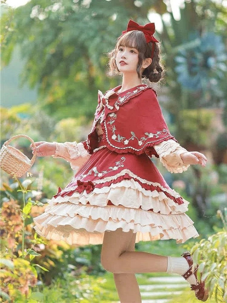 collar with Buttons Peter Sleeve Heart-shaped Country Blouse Pan Lolita and Apricot Ruffle Trim Long Cottagecre