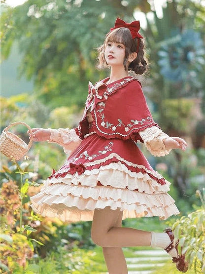 collar with Buttons Peter Sleeve Heart-shaped Country Blouse Pan Lolita and Apricot Ruffle Trim Long Cottagecre