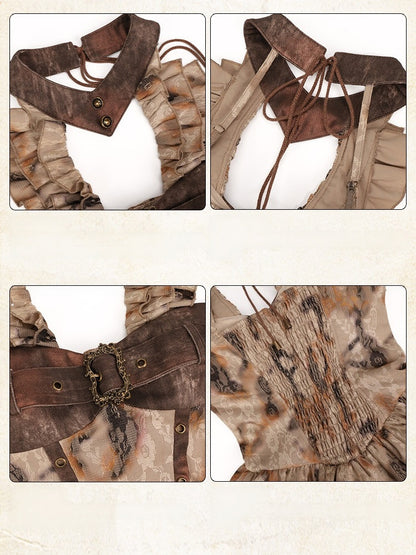 Burn-Effect Halter Dress with Tiered Ruffles and Distressed Lace - Virtual Orbit