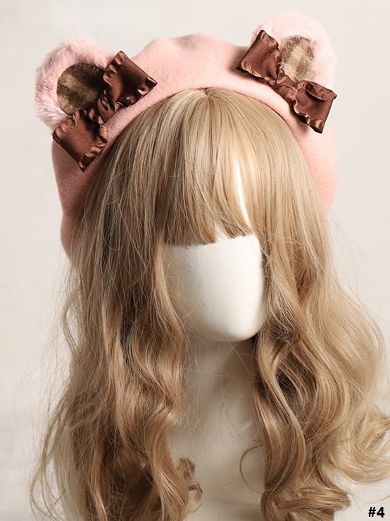 20 Color Options Sweet Lolita Plush Bear Ear Bowknot Beret