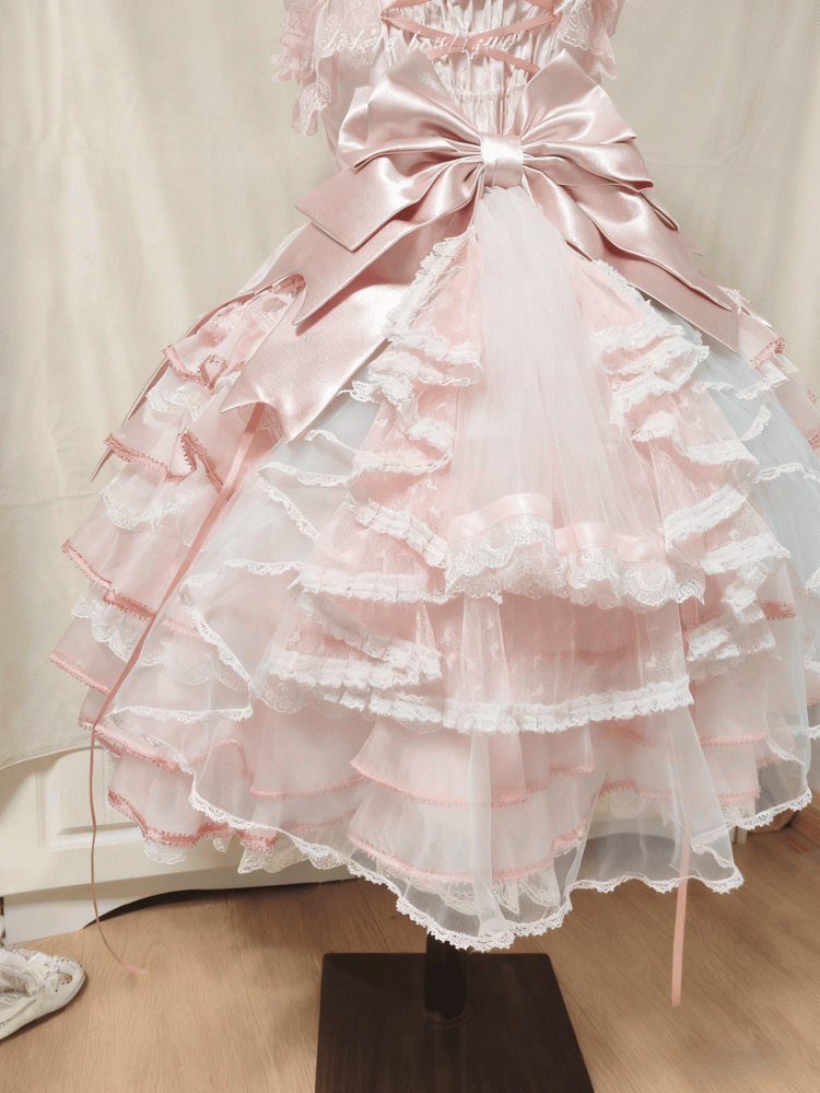 Heart Pink Lace Blue Pattern Hime Train Lolita