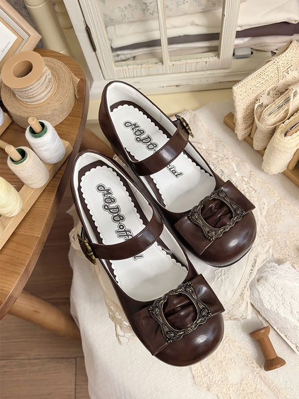 Heels Bow Frame Picture - Toe Elegant Top Brown Middle at Design Lolita Round