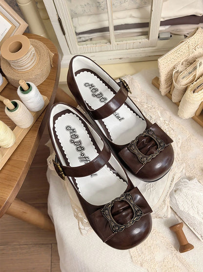 Heels Bow Frame Picture - Toe Elegant Top Brown Middle at Design Lolita Round