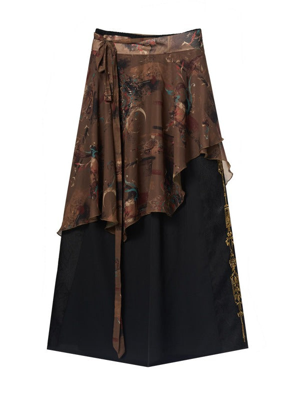 Pants with Cheongsam Embroidery Apron Wide-leg Detachable Style
