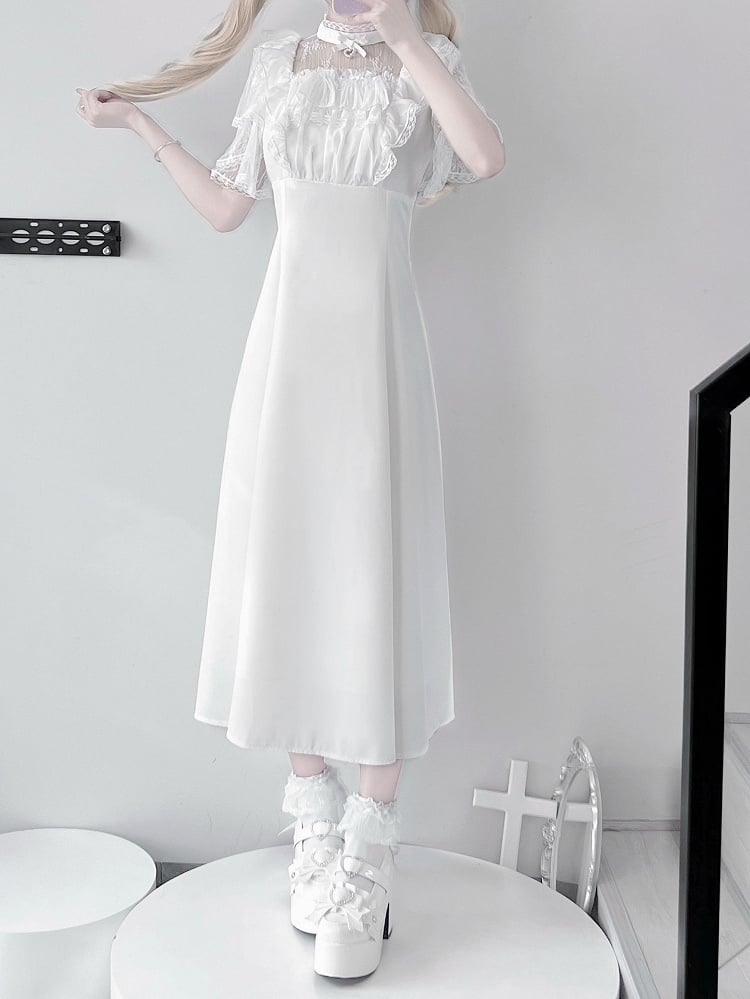 Schwarz/Weiße Spitze im hohen Ausschnitt mit Rüschen an der Taille, Kleidbesatz, Jirai Kei Illusion mit