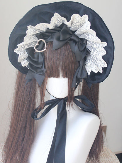 Beaded Decorated Bowknot Details Lace Trim Bonnet