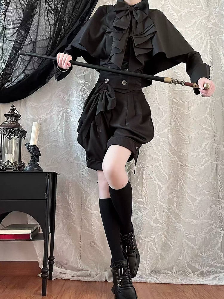 with Shirt Ouji Gothic Bowtie Cape Black Design Jabot Lolita