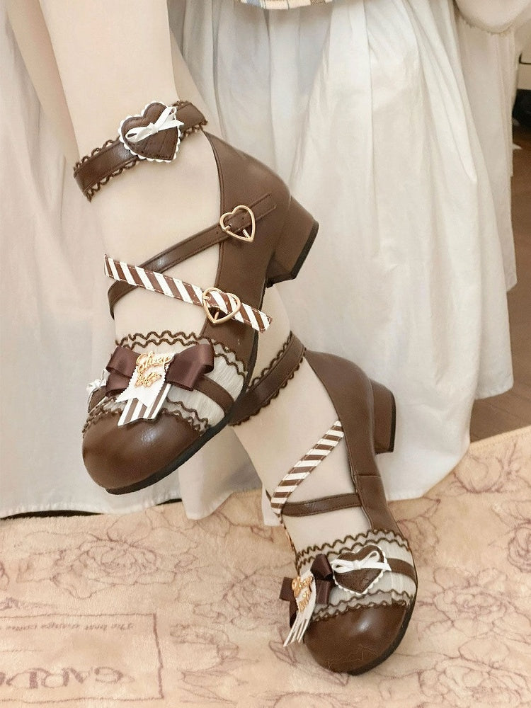Shoes with Lolita Jane Sweet Bow Embellishments Mary Low-heel Brown