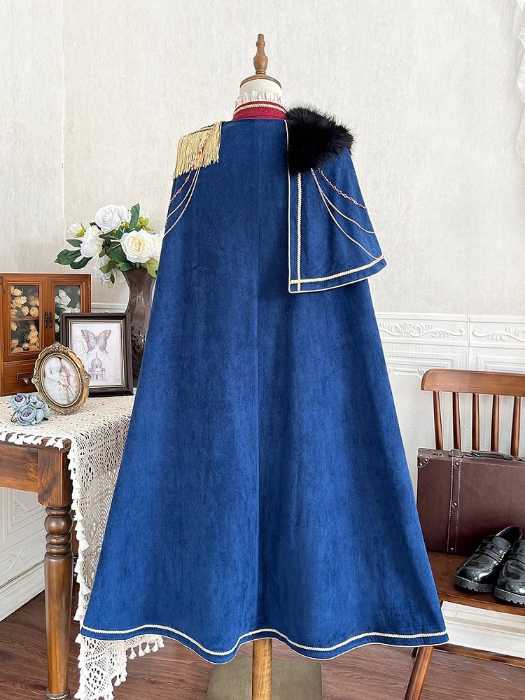 Golden Top + Chains Long Gorgeous Style Prince Sleeves Blue with Pants Royal Red Cape